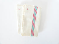 French vintage dishtowel torchon tea towels with red monogram L red and green stripes