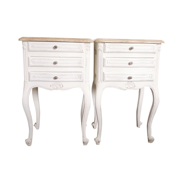 Pair of french Louis XV provincial cream bedside table nightstands