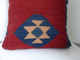 Vintage kilm rug pillow,turkish anatolian rug pillow, old rug navy blue, red and blue color pillow large floor pillow 22x22