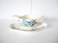 French Vintage ironstone transfer ware blue and white gravy boat Longwey