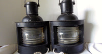 Electrified Antique Nautical Lanterns with Fresnel Glass Lens set of 2