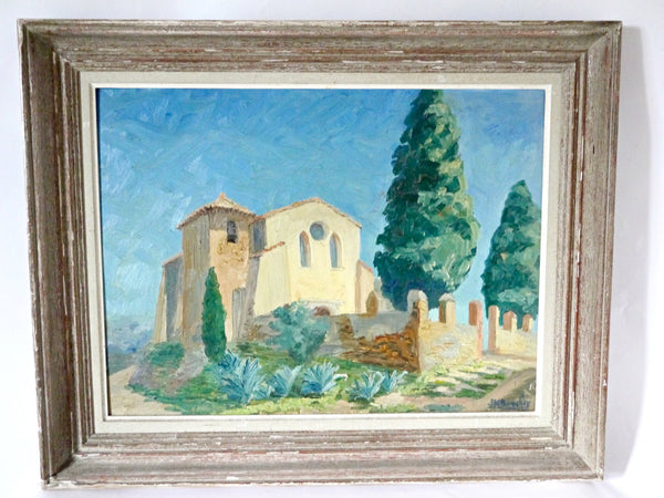 French vintage landscape province farmhouse oil painting large with frame