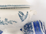 French Soup Tureen ironstone stonewear blue and white transfer ware -Jeanne d'arc birds and flowers