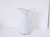 French vintage enamel marbled blue and white pitcher