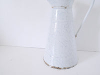 French vintage enamel marbled blue and white pitcher