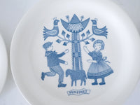 Dutch Vintage blue and white ironstone personage Set of Three (3) country scene with community staffordshire delph blue willow Plates