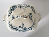 French Soup Tureen ironstone stonewear blue and ivory ironstone transferrer -floral acacia Jeanne d'arc living rectangular