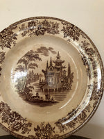 English Vintage  Transfer wear plate ironstone two lovers blue willow Brown willow