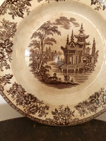 English Vintage  Transfer wear plate ironstone two lovers blue willow Brown willow