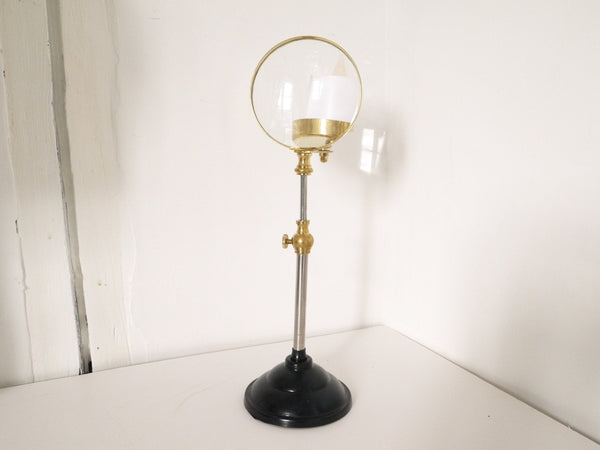 French vintage Gilded Brass magnifying glass candle stick and shade