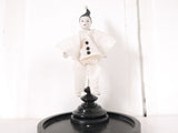French vintage Pierrot, figure, sad clown harlequin doll porcelain on a stand
