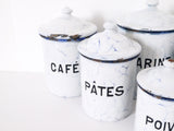 French vintage Enamel Canisters Spice pots Set of 6 Enamel Canisters Storage cooking storage