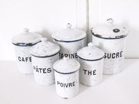 French vintage Enamel Canisters Spice pots Set of 6 Enamel Canisters Storage cooking storage