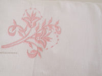 French vintage Monogrammed sheet JB Pink floral frieze cotton ladder back