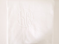 French Linen Sheet Antique Linen, Oval Monogrammed "RC" Queen size  Excellent Condition