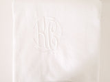 French Linen Sheet Antique Linen, Oval Monogrammed "RC" Queen size  Excellent Condition