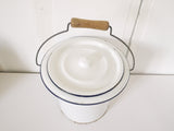 French Vintage white enamel Metal Bucket  Large with Cover