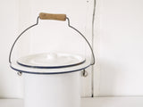 French Vintage white enamel Metal Bucket  Large with Cover