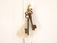 Vintage Rusty Skeleton Key with white hemp tassel small medium and large sizes
