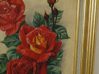 French vintage floral red rose still life signed