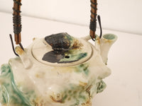 French vintage Tea pot  barbotine painted porcelain majolica shell form