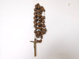 French religious wooden beaded antique rosary necklace, EXTRA Long large monks rosary wood cross crucifix corpus christi Jesus Lourdes