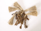 French Vintage Rusty Skeleton Keys with burlap tassel set of three keys