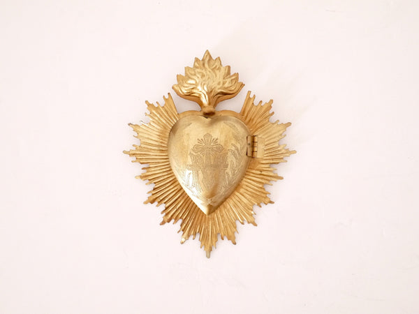 Vintage French Milagro Ex Voto Reliquary Relic Religious Art- Gold toned