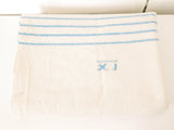 French vintage primitive wool blanket throw cover with handmade monogram XI and teal blue stripes