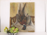 French vintage oil painting pheasant on canvas signed