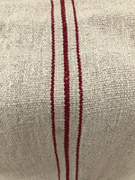 French vintage grain sack primitive handmade linen with triple RED Stripes