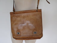 French Vintage leather backsack satchel shoulder bag coss body  honey carmel colored  leather thick