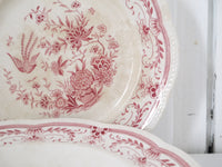 Pink Willow Vintage pink and white ironstone transfer wear Set pf 6-  3 cruse plates 3 flat plates Fenix Swedish