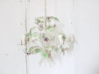 French floral vintage metal chandelier tole chandelier-pink roses pendant-lighting-chic-country 5 arms