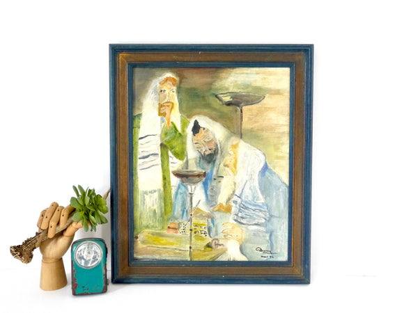 French vintage oil portrait of religious men