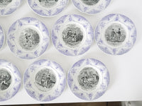 Antique transferware black white and lavender plates set of 10 19c.