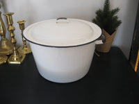 Vintage White Enamelware 6 qt. Stockpot w/lid & Mixing Bowl