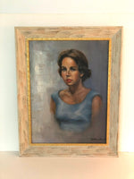 Oil portrait of a debutant women in a blue dress chicago deb