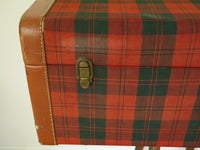 Green and Red plaid suitcase large with monogram leather and brass clasps