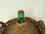 XL size Antique French Green Demijohn Carboy/Dame jeanne Wine Bottle  with rattan green