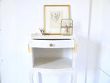 French bedside table night stand LXV shaped curved legs shabby chic and gold leafed