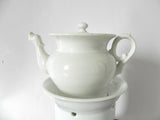 Tea Set for One, White Stoneware Tea Pot, Tea Cup, and Tea Pot and Warmer