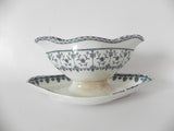 French Vintage ironstone transfer ware blue and white gravy boat
