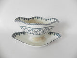 French Vintage ironstone transfer ware blue and white gravy boat