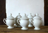 Antique French Crème pots Porcelain de Paris stands and pots