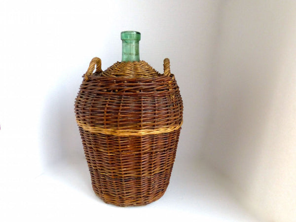French Vintage large  demi john wicker covered