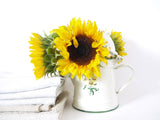 French Vintage Coffee Pot Ivory with Sunflowers enamel metal
